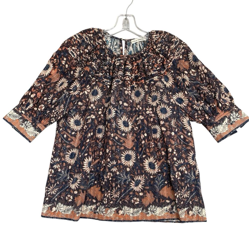 Ulla Johnson Floral Blouse in Navy and Rust